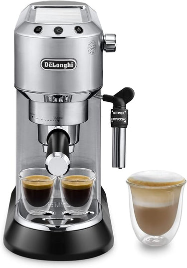 De'Longhi Dedica - Cafetera de Bomba de Acero Inoxidable para Café Molido o Monodosis, Cafetera para Espresso y Cappuccino, Depósito de 1.3 Litros, Sistema Anti-goteo, EC685.M, Metal